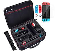 AOJAOO Carrying Case Compatible with Nintendo Switch and Pro Controller, Accessories Bundle Includes Tempered Glass Screen Protector, Joy-con Silicone Case and Thumb Grips Caps