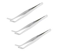Aoje-Link 304 Stainless Steel Tweezers with Curved Serrated Tip Sewing Machine Electronic Repair Tweezers Pliers Multi-Purpose Tweezers Tool Pliers Silver 3pcs