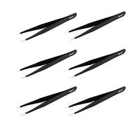 Aoje-Link ESD-10 Professional Anti-Static Technology Tweezers, Non-Magnetic Straight Pointed Tip, Stainless Steel Plastic Coated, Full Length 120mm, Black, 6pcs