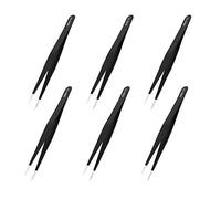 Aoje-Link ESD-12 Professional Anti-Static Technology Tweezers, Non-Magnetic Fine Tip Straight, Stainless Steel Plastic Coated, Full Length 135mm, Black, 6pcs
