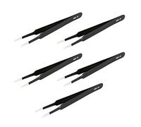 Aoje-Link ESD-13 Professional Anti-Static Precision Technology Tweezers, Non-Magnetic Flat and Round, Stainless Steel Plastic Coated, Full Length 120mm, Black, 5pcs