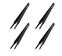 Aoje-Link ESD-13 Professional Anti-Static Precision Technology Tweezers, Non-Magnetic Flat and Round, Stainless Steel Plastic Coated, Full Length 120mm, Black, 4pcs