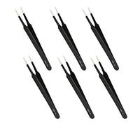 Aoje-Link ESD-13 Professional Anti-Static Technology Tweezers, Non-Magnetic Flat and Round, Stainless Steel Plastic Coated, Full Length 120mm, Black, 6pcs