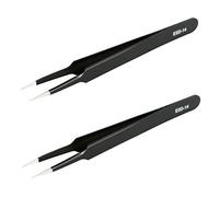 Aoje-Link ESD-14 Professional Anti-Static Precision Technology Tweezers, Non-Magnetic Tip Straight, Stainless Steel Plastic Coated, Full Length 120mm, Black, 2pcs