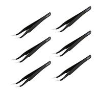 Aoje-Link ESD-15 Professional Anti-Static Technology Tweezers, Non-Magnetic Fine Tip Curved, Stainless Steel Plastic Coated, Full Length 120mm, Black, 6pcs