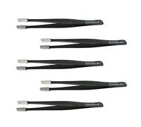 Aoje-Link ESD-34a Professional Anti-Static Precision Technology Tweezers, Non-Magnetic Flat Straight, Stainless Steel Plastic Coated, Full Length 120mm, Black, 5pcs