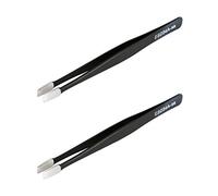 Aoje-Link ESD-34a Professional Anti-Static Precision Technology Tweezers, Non-Magnetic Flat Straight, Stainless Steel Plastic Coated, Full Length 120mm, Black, 2pcs