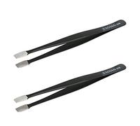 Aoje-Link ESD-34a Professional Anti-Static Precision Technology Tweezers, Non-Magnetic Flat Straight, Stainless Steel Plastic Coated, Full Length 120mm, Black, 2pcs