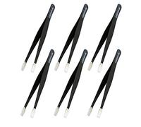 Aoje-Link ESD-34a Professional Anti-Static Technology Tweezers, Non-Magnetic Flat Straight, Stainless Steel Plastic Coated, Full Length 120mm, Black, 6pcs