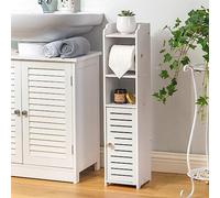 AOJEZOR Toilet Paper Holder Stand: Bathroom Storage Cabinet Beside Toilet for Small Space Bathroom with Toilet Roll Holder - White