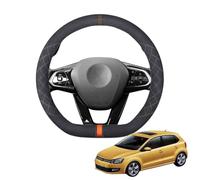 Aojiek Black Suede Steering Wheel Cover for Polo MK5 6R 6C 2010-2018 D-Shape Non-Slip Leather with Silicone Inner Ring Breathable Car Interior Accessories,C-Orange