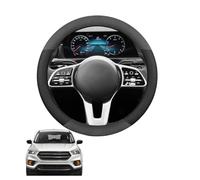 Aojiek Suede Steering Wheel Cover for Kuga/Escape 2012-2019 Round Shape Non-Slip Leather with Silicone Inner Ring Breathable Car Interiors Black,B+Leather