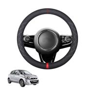 Aojiek Suede Steering Wheel Cover for Micra K13 2010-2016 Round Shape Non-Slip Leather with Silicone Inner Ring Breathable Car Interiors Black,D-Red