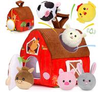 Aojieni Baby Toys 6-12 Months, Plush Surprise Barn with Stuffed Farm Animals, Rattle, Crinkle Paper, Mirror, Busy Montessori Toys for Babies, Infant, Newborn, Sensory Toys for Toddlers 1-3