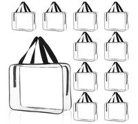 AojSup 10 Pack Extra Large Clear Toiletry Cosmetic Bags with Zipper and Handle, 11.8 x 3.5 x 8.7 Inches PVC Plastic Makeup Waterproof Transparent Handbag & Travel Tote Pouch for Women Men