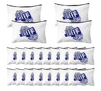 AojSup 20 Pcs Cheer Makeup Bag Bulk, Cheer Cosmetic Bag Set with Blue Patterns on White Canvas, 7.87 x 5.12 Inch Zipper Pouch for Cheerleading Teams Gifts Party Supplies Travel Organization
