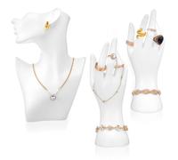AojSup 3 Pcs Jewelry Mannequin Display Set - White PVC Bust Holder with 2 Hand Displays for Necklace, Earring, Bracelet & Ring Showcase - Elegant Jewelry Display Mannequins for Boutique & Photography