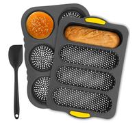 AojSup 3 Pcs Silicone Baguette Pan and Hamburger Bun Pan Set, Non-stick French Bread Baking Mold, 4 Wave French Bread Baking Tray, 6 Cup Hamburger Bun Mold with Scraper