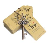 Aokbean 52pcs Small Vintage Skeleton Key Bottle Opener Party Favor Wedding Favor Guest Souvenir Gift Set with Escort Thank You Tag Card and Keychain (Antique Copper)
