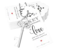 Aokbean 52pcs Small Vintage Skeleton Key Bottle Opener Party Favor Wedding Favor Guest Souvenir Gift Set with Escort Thank You Tag Card and Keychain (Antique Silver)