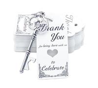 Aokbean 52pcs Vintage Skeleton Key Bottle Opener Rustic Wedding/Party Favors Guest Souvenir Gift Set with Escort Thank You Tag Card and Keychain(Antique Silver)