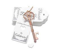 Aokbean 52pcs Vintage Skeleton Key Bottle Opener Rustic Wedding/Party Favors Guest Souvenir Gift Set with Escort Thank You Tag Card and Keychain(Rose Gold)