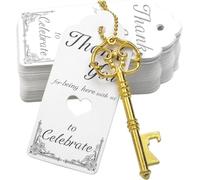 Aokbean 52pcs Vintage Skeleton Key Bottle Opener Rustic Wedding/Party Favors Guest Souvenir Gift Set with Escort Thank You Tag Card and Keychain (Gold)