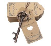 Aokbean 52pcs Vintage Skeleton Key Bottle Opener Rustic Wedding/Party Favors Guest Souvenir Gift Set with Escort Thank You Tag Card and Keychain(Antique Copper)