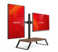 AOKCOS Dual Monitor Stand for 12-27 Inch LED/OLED Screen, Full Adjustable VESA Monitor Mount Each up Load 22lbs, Portable Monitor Arm with Wooden Base for Women/Men, Walnut