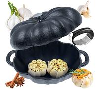 AOKDEER Garlic Roaster, Pre-Seasoned Cast Iron Garlic Roaster Oven Baker and Garlic Presses Set for Kitchen, Pumpkin Soup Pot Casserole, BBQ Grill Garlic Roasted Baker Tool for Outdoor BBQ Camping