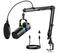 Aokeo Microphone for PC With mic arm, AK-10 USB/XLR Dynamic Desktop Microphone for Gaming,Podcast,Streaming with RGB Light,Volume Control,Mute Button,Noise Reduction