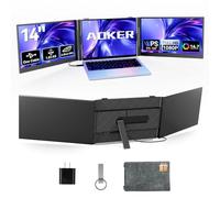 AOKER One Cable Connection Triple Laptop Screen Extender - Ultra Thin 14" Monitor IPS FHD 1080P Lightweight Portable Display for 13"-17" Laptops Compatible with Windows Mac Chrome Travel Work Setup