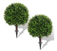 AOKIIE Set of 2 Artificial Boxwood Topiary Ball Bush for Outdoor with Ground Spike 22", UV Resistant Faux Greenery Shrubs, Fake Green Boxwood Plants for Indoor, Garden, Yard, Porch, Patio Decor