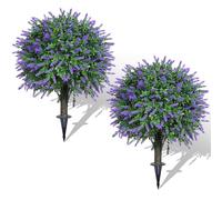 AOKIIE Set of 2 Artificial Lavender Boxwood Topiary Ball Bush for Outdoor with Ground Spike 22", UV Resistant Faux Greenery Shrubs, Fake Boxwood Plants for Indoor, Garden, Yard, Porch, Patio Decor