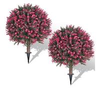 AOKIIE Set of 2 Artificial Rose Boxwood Topiary Ball Bush for Outdoor with Ground Spike 22", UV Resistant Faux Greenery Shrubs, Fake Rose&Green Boxwood Plants for Garden, Yard, Porch, Patio Decor