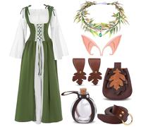 AOKISK 7cs Renaissance Costume Women-4 Minute Quick Ren Faire Costume Fairy Costume Medieval Victorian Dress for Women Flower Crown Elf Ear Belt Leaf Bag Witch Bottle leaf skirt hikes-XXL