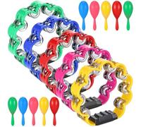 AOKISY 15 Pieces Petal Tambourines for Adults Set Metal Jingles Hand Held Percussion With Maracas for Bar Party School KTV Operation Christmas Christian Dance Charity Project