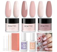 Aokitec 10 PCS Dip Powder Nail Kit - 3 Colours Light Nude Pink Nail Dipping Powder Kit Starter Kit with Dip 2-in-1 Dip Base & Top Coat Activator Nail Tools Dip Nail Starter Set for French Nails Art