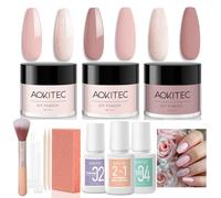 Aokitec 12 PCS Dip Powder Nail Kit - 3 Colours Light Nude Pink Nail Dipping Powder Kit Starter Kit with 2-in-1 Dip Base & Top Coat Activator Brush Saver Nail Tools Dip Nail Starter Set for Nail Art