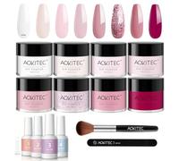 Aokitec 14PCS Dip Powder Nail Kit Starter Set, 8 Colours Pink Magenta Collection Nail Dipping Powder Kit with Base Top Activator Brush Saver for French Nails Art Manicure, Women Girls Gift