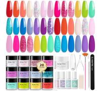 Aokitec 36 PCS Dip Powder Nail Kit - 21 SummerColours Nail Dipping Powder Kit with Dip Base Activator Top Coat Brush Saver for French Manicure Starters, Gift Sets for Women & Girls