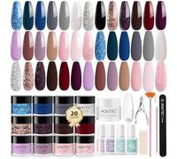 Aokitec 36PCS Dip Powder Nail Kit - 20+1 Colours Silver Black Pink Glitter Acrylic Dipping Powder Dip Liquid Set Base Activator Top Coat Brush Saver for French Nail Art Starter Nail Kit