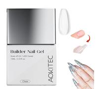 Aokitec 7-in-1 Clear Builder Gel: 15ML Building Gel Nail Polish For Strengthener,Extension,Rhinestone,Base Coat,False Nail Tips Glue With Brush Soak Off UV LED
