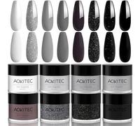 Aokitec 8 Colors Dip Powder - White Black Glitter Dipping Acrylic Powder French Art Pro Collection System for Manicure Starter Salon Home DIY - No Lamp Needed