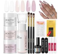 Aokitec Acrylic Nail Kit, Acrylic Nail Set, White Nude Glitter Pink Acrylic Powder with Monomer Acrylic Liquid Acrylic Nail Brush Half-cover Nail Tips, Nail Set for Acrylic Nail Art Beginner