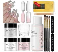 Aokitec Acrylic Nail Kit, Clear Pink White Acrylic Powder and Liquid Set with Nail Brushes Nail Forms, Nail Kit Acrylic Set for Hard Strong Nail Art, Correcting Nail Shape, Gifts for Women
