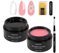 Aokitec Builder Hard Gel Kit - Pink Clear Non-Stick Hand Hard Gel Builder with 100pcs Nail Forms & Brush for Extension & Carving Patterns, LED UV For Nails Repair& Strengthen Manicure, Home Salon