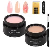 Aokitec Builder Nail Gel Kit - Pink Nudes Builder Hard Gel with 100pcs Nail Forms & Brush for Precise Application, Biab for Extension & Repair & French Manicure, Gift for Enthusiasts Student Salon