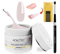 Aokitec Builders Gel- 60g U V Hard Gel with 100pcs Nail Forms & Brush for Nails Extension & Strengthen & Repair, Pros Manicure Starter Set, Nude Pink