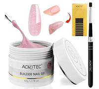 Aokitec Building Gel for Nails - 60g Builder Hard Gel for Nails with 100pcs Nail Forms Nail Brush for Broken Nails Repair & Strengthen Extension Art,Glitter Pink
